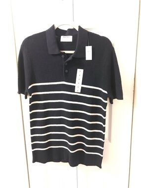 Old Navy Black and White Striped Men's Polo